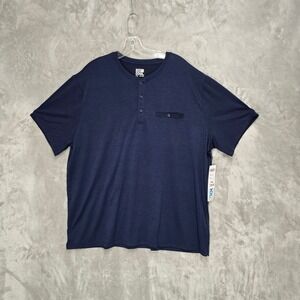 32 Degrees Cool Henley Men XXL Navy Night Short Sleeve Pocket T Shirt Athleisure